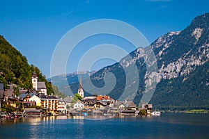 Lookin across the lake at the idyllic village of Hallstatt