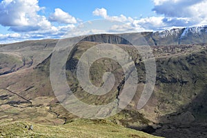 Looking across Bannerdale to The Nab from Heck Crag