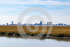 Looking across the bay at the Atlantic City skyline on a clear day