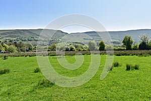 Looking across fields to Mam Tor, Peak District