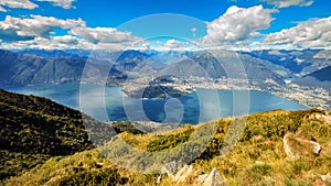 Looking across Lake Locarno Switzerland from a mountain near Indemini