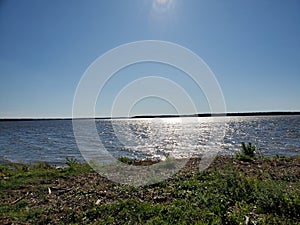 Looking across the lake that sits behind thel base