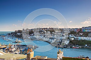 Looking across the rooftops of Brixham marina and harbour in South Devon