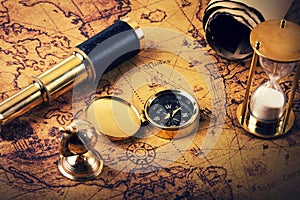 Looking for adventures concept - vintage navigation items photo