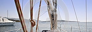 Looking ahead on board a sailboat