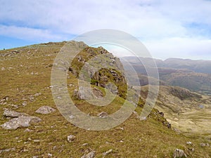 Looking along ridge to Great Carrs, Lake District