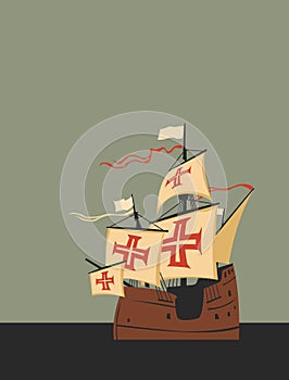 Looking for America. Brave pioneers cross the Atlantic on a small sailing ship. photo