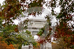 Looking Through Autumn Leaves at the National Memorial Arch at Valley Forge National Historical Park