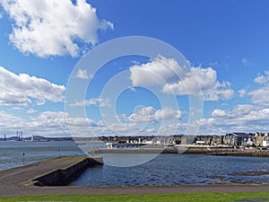 Looking from Broughty Ferry Castle Harbour towards the Town and Beach Crescent with the Houses and Apartments lining the Shoreline