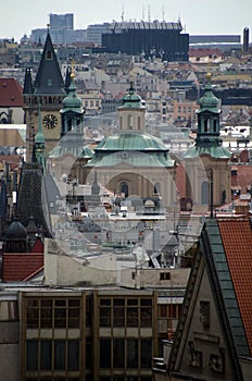 Looking at churches and towers of Prague Old town from Letna Par