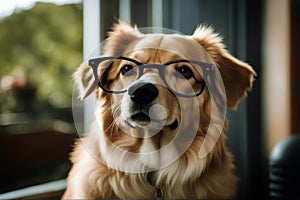 Looking Clever Dog Glasses hound cute brown canino teacher animal labrador intelligent pet black retriever adorable laboratory photo
