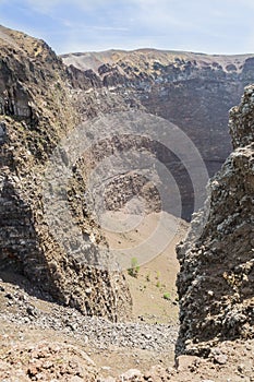 Looking into the crater of Mount Vesuvius in Italy