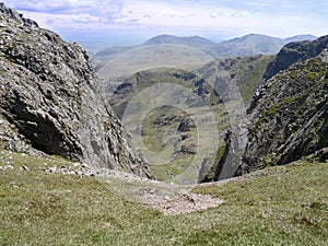 Looking from Crinkle Crags with Great Langdale below to the left