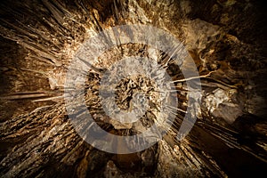 Looking directly up at Stalactite in cave