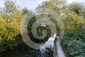 Looking down at canal and towpath