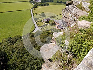 Looking down from castle battlements