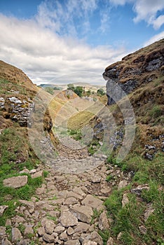 Looking down Cave Dale, Mam Tor in the background. Peak District, Derbyshire.