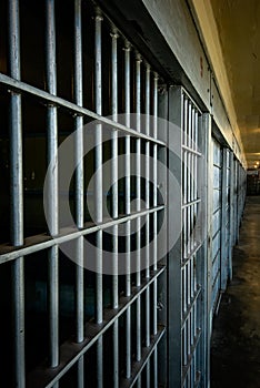 Looking Down Cell Block at Prison Cells