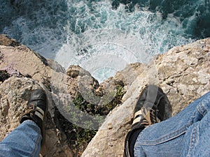 Looking down the cliffs