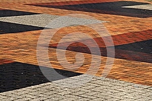 Looking down on colourful brick paving