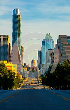 Looking down Congress avenue Bridge Austin Skyline Capital Texas