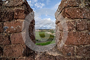 Looking down at farmland city in Silves Portgual from the castle ruins - Algarve Region