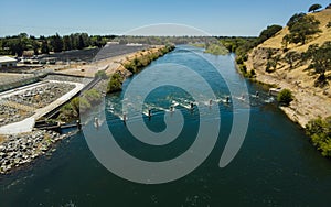 Looking down on fish hatchery on the american river near sacramento