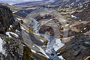 Looking down at the Fossa River in Iceland