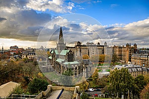 Looking down at the Glasgow Cathedral from the Necropolis in Glasgow City, Scotland, UK