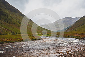 Looking down Glen Etive. Landscape.