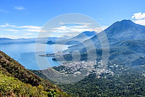 Looking down on Lake Atitlan & 5 volcanoes, Guatemala