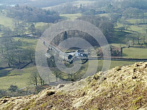 Looking down on Oaks Farm near Loughrigg tarn