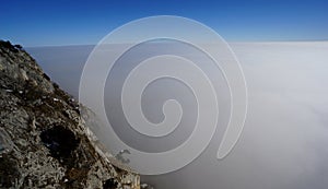 Looking down onto the clouds - Mountains above the clouds - Beautiful winter hiking day in Austria