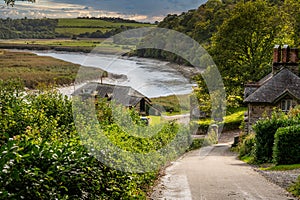 Looking down the road to Cotehele Quay on the River Tamar in Devon