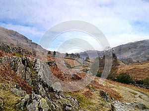 Looking down rugged valley area, Lake District