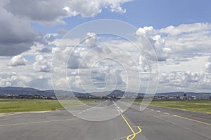 Looking down the runway at Florence airport, Tuscany, Italy