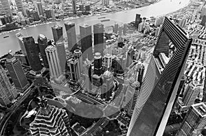 Looking Down at Shanghai World Financial Center Skyscraper Reflections Huangpu River Cityscape Liujiashui Financial
