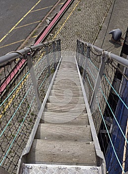 Looking down a Ships Gangway to the Quayside below from a Seismic Vessel in the Port of Amsterdam.