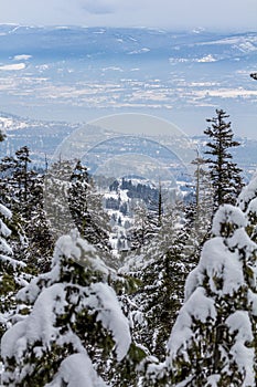 Looking down to Okanagan Lake and West Kelowna after snowfall