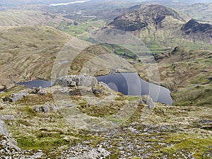 Looking down to Stickle Tarn from Pavey Ark, Lake District