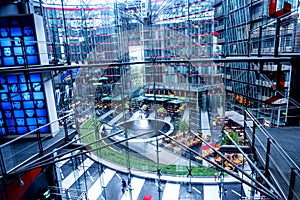 Looking down from the upper floors of the Sony Center is located near the Berlin Potsdamer Platz railway station.