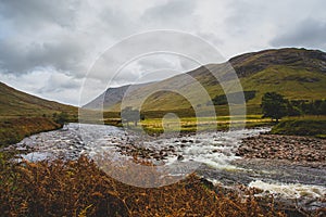 Looking down Glen Etive. Landscape.