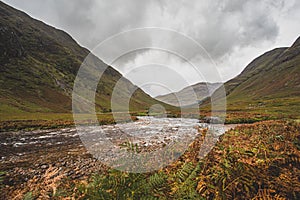 Looking down Glen Etive. Landscape.