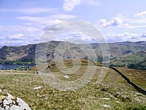 Looking down wall to Patterdale area, Lake District