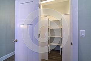 Looking into empty interior of a walk-in closet