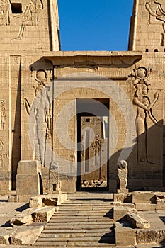 Looking through the first pylon into the forecourt of the Temple of Isis, Philae, Aswan, Egypt