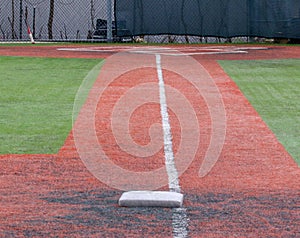 Looking at the foul line from third base to home plate