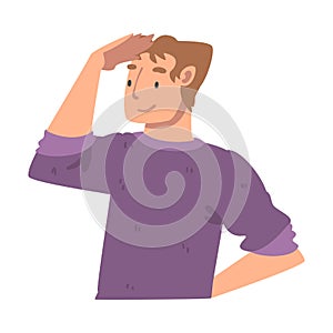 Looking Into Future Man Character with His Hand on Forehead Vector Illustration