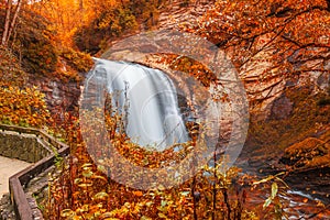 Looking Glass Falls in Pisgah National Forest, North Carolina, USA With Fall Foliage
