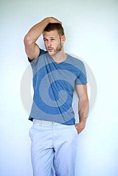 Looking good comes naturally to him. Studio shot of a handsome young man posing against a white background.